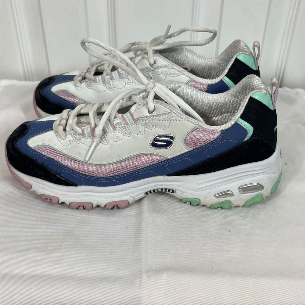 Skechers D’ Lites air-cooled, memory foam athletic shoes size 9. White/pink/blue - Picture 2 of 9